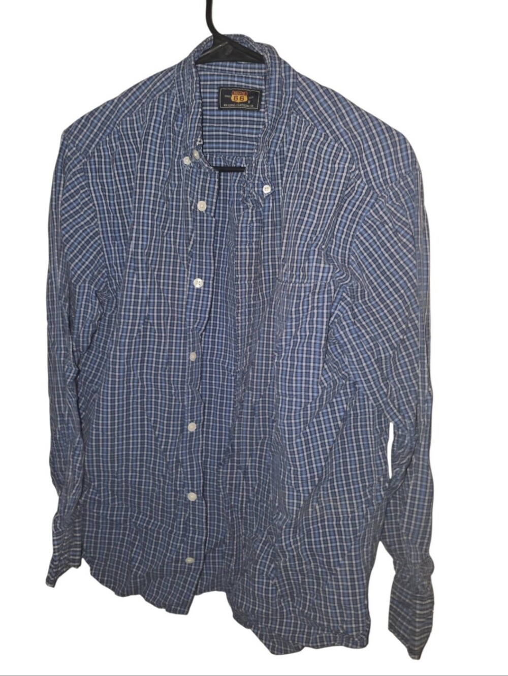 8/11/16. Mens Route 66 Blue and White Plaid Casual Button-Down Shirt